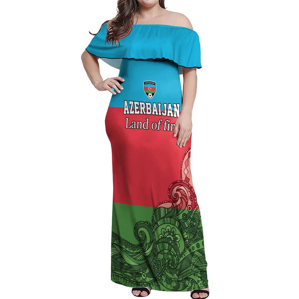 Custom Azerbaijan Football Off Shoulder Maxi Dress Azerbaijan Pattern Buta