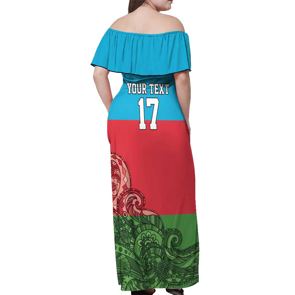 Custom Azerbaijan Football Off Shoulder Maxi Dress Azerbaijan Pattern Buta