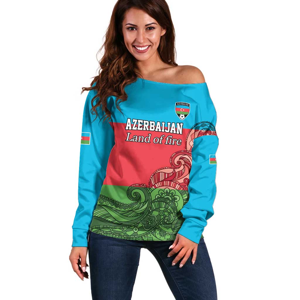 Custom Azerbaijan Football Off Shoulder Sweater Azerbaijan Pattern Buta