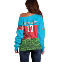 Custom Azerbaijan Football Off Shoulder Sweater Azerbaijan Pattern Buta