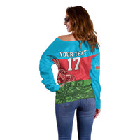 Custom Azerbaijan Football Off Shoulder Sweater Azerbaijan Pattern Buta