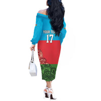 Custom Azerbaijan Football Off The Shoulder Long Sleeve Dress Azerbaijan Pattern Buta