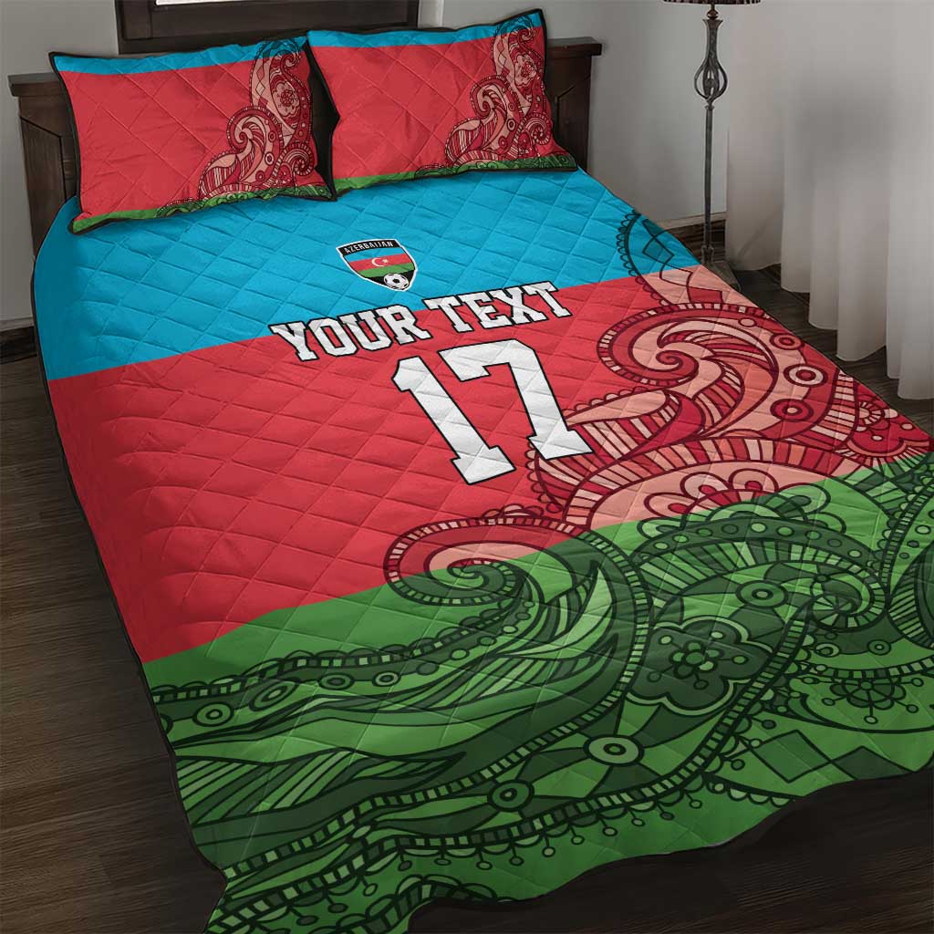 Custom Azerbaijan Football Quilt Bed Set Azerbaijan Pattern Buta