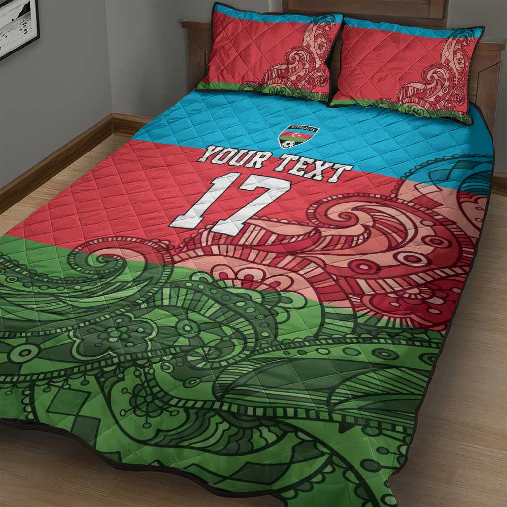 Custom Azerbaijan Football Quilt Bed Set Azerbaijan Pattern Buta