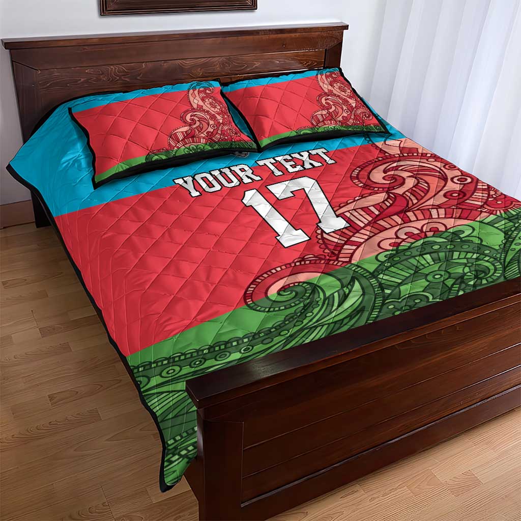 Custom Azerbaijan Football Quilt Bed Set Azerbaijan Pattern Buta