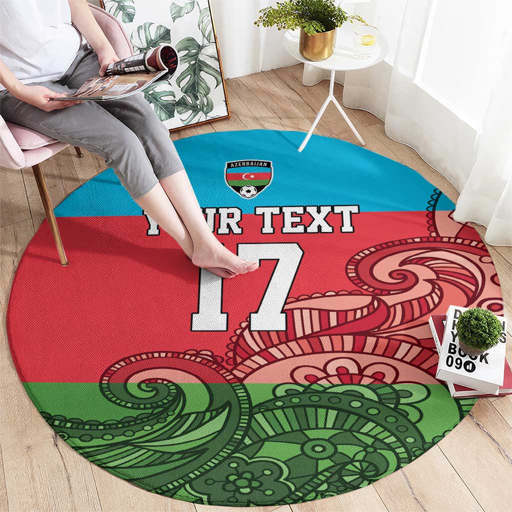 Custom Azerbaijan Football Round Carpet Azerbaijan Pattern Buta