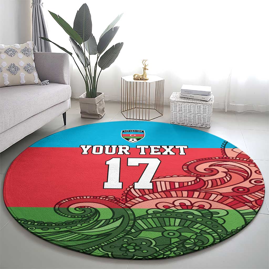 Custom Azerbaijan Football Round Carpet Azerbaijan Pattern Buta