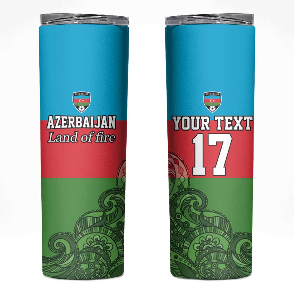 Custom Azerbaijan Football Skinny Tumbler Azerbaijan Pattern Buta