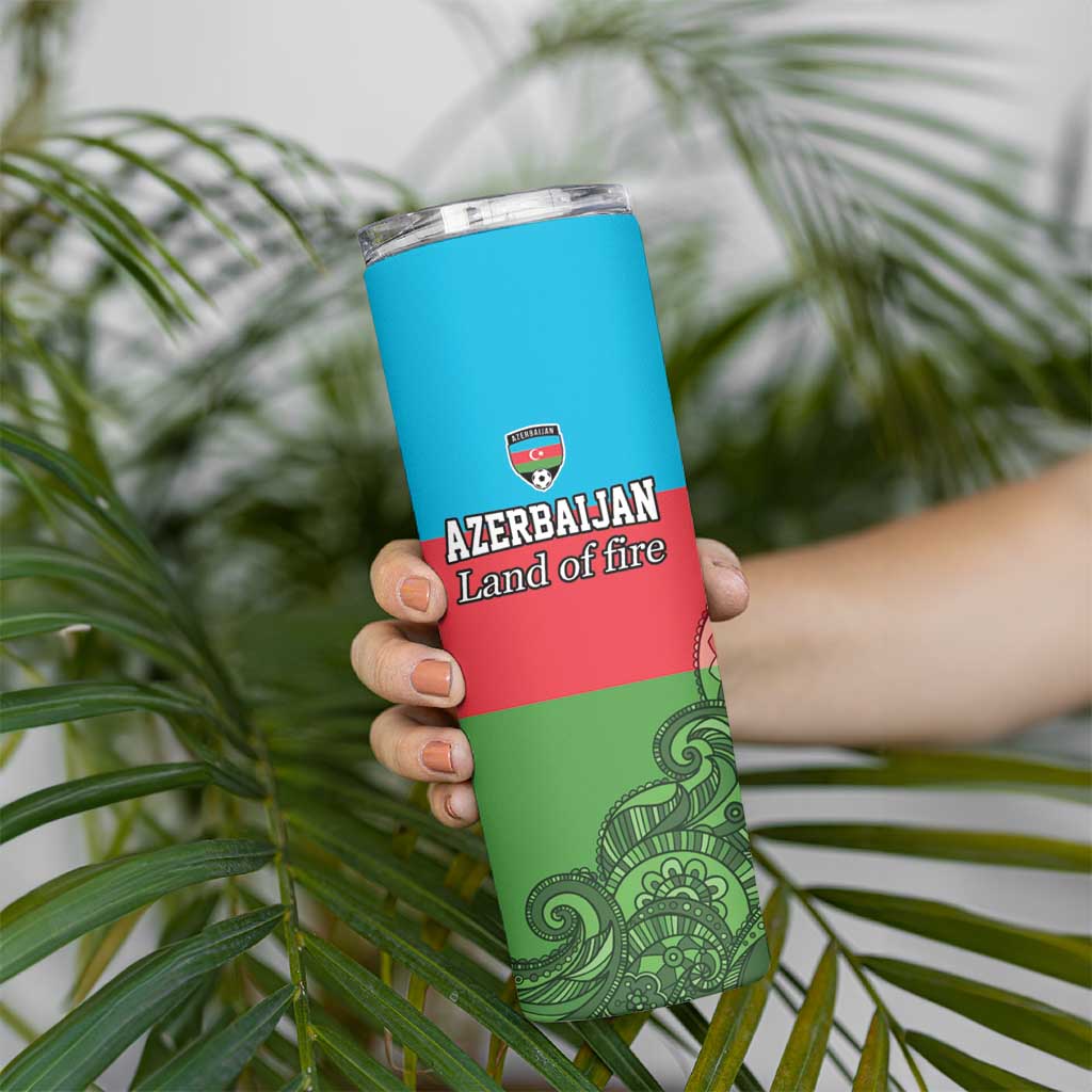Custom Azerbaijan Football Skinny Tumbler Azerbaijan Pattern Buta