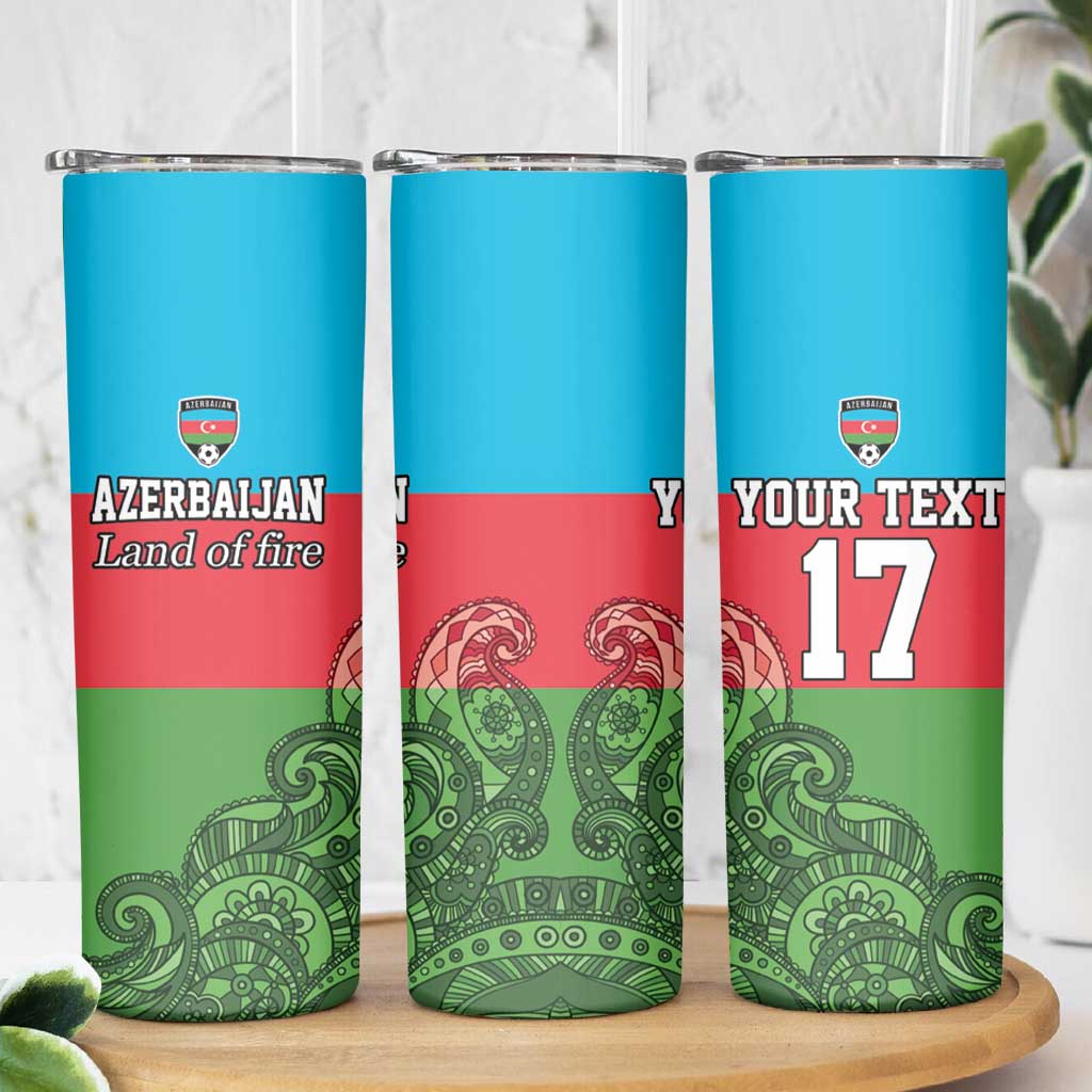Custom Azerbaijan Football Skinny Tumbler Azerbaijan Pattern Buta