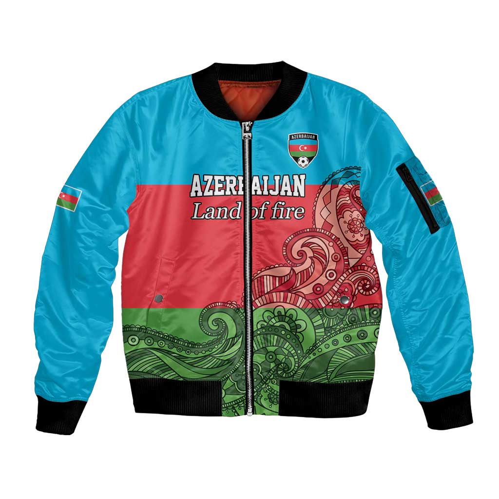 Custom Azerbaijan Football Sleeve Zip Bomber Jacket Azerbaijan Pattern Buta