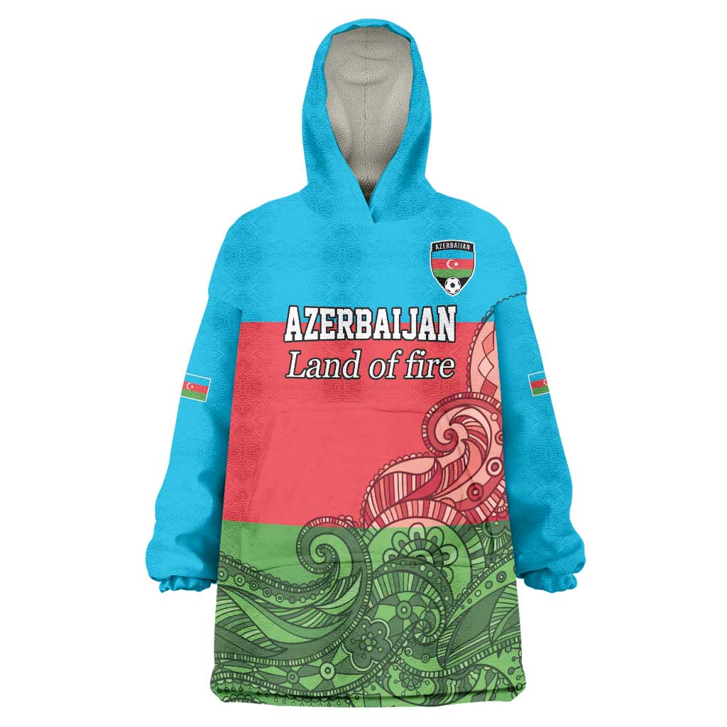 Custom Azerbaijan Football Wearable Blanket Hoodie Azerbaijan Pattern Buta