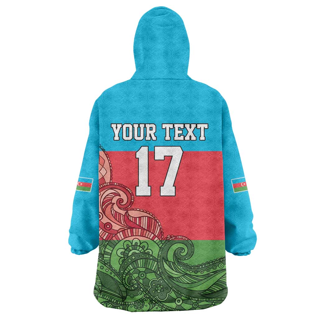 Custom Azerbaijan Football Wearable Blanket Hoodie Azerbaijan Pattern Buta