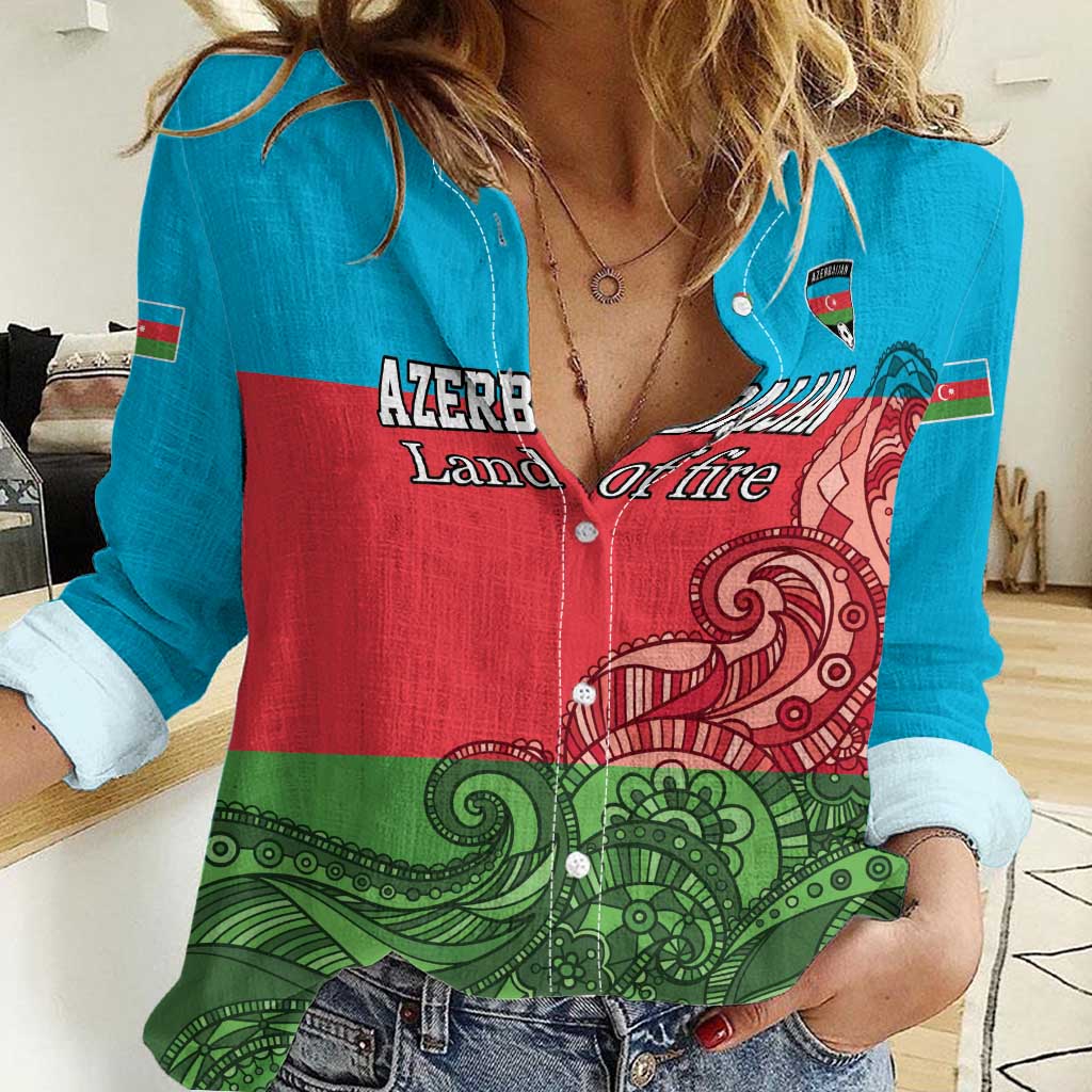 Custom Azerbaijan Football Women Casual Shirt Azerbaijan Pattern Buta