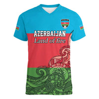 Custom Azerbaijan Football Women V-Neck T-Shirt Azerbaijan Pattern Buta