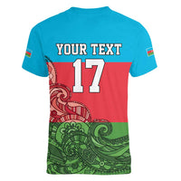 Custom Azerbaijan Football Women V-Neck T-Shirt Azerbaijan Pattern Buta