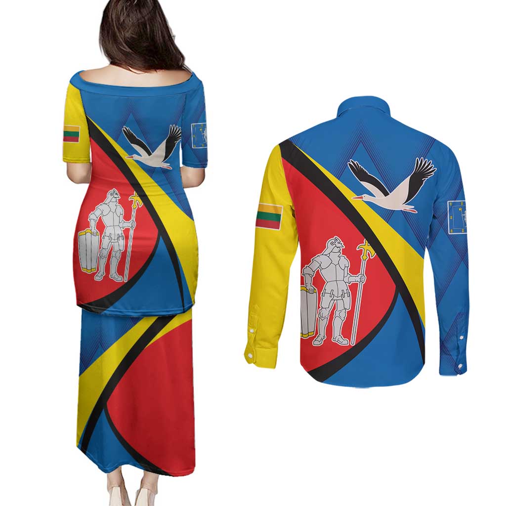 Lithuania Alytus County Couples Matching Puletasi and Long Sleeve Button Shirt Alytaus Apskritis Coat of Arms