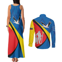 Lithuania Alytus County Couples Matching Tank Maxi Dress and Long Sleeve Button Shirt Alytaus Apskritis Coat of Arms
