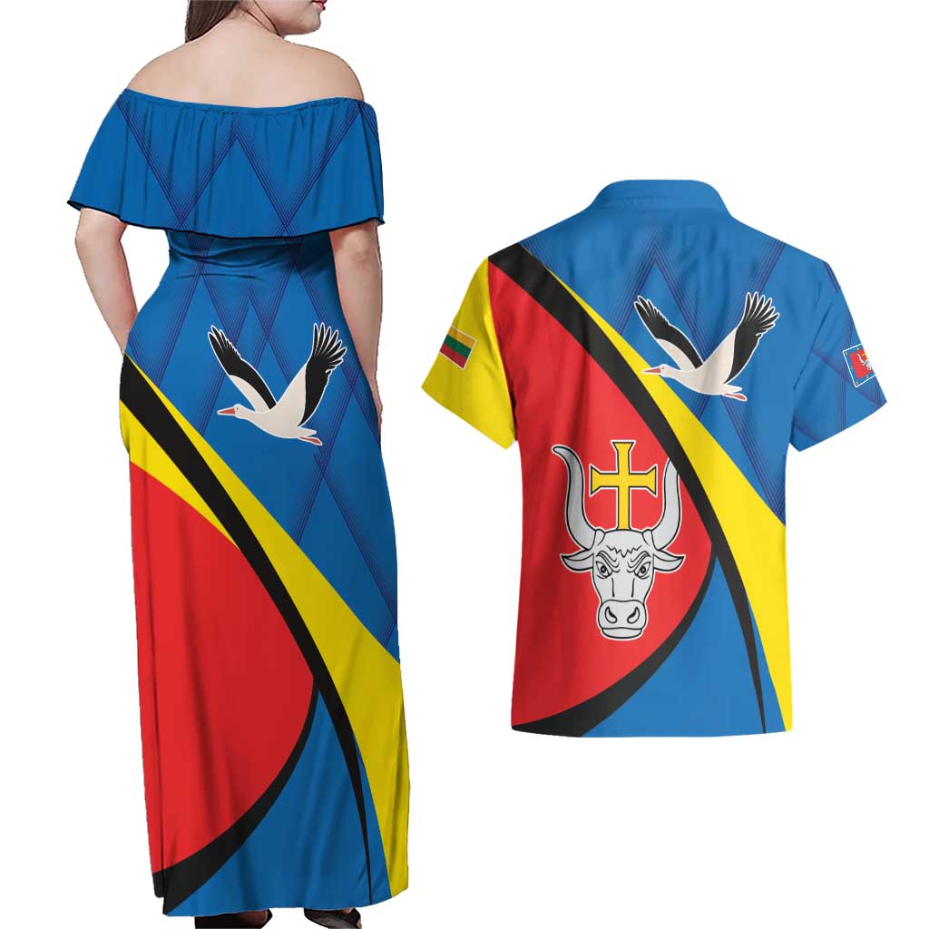 Lithuania Kaunas County Couples Matching Off Shoulder Maxi Dress and Hawaiian Shirt Kauno Apskritis Coat of Arms