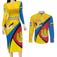 Lithuania Klaipeda Country Couples Matching Long Sleeve Bodycon Dress and Long Sleeve Button Shirt Klaipedos Apskritis Coat of Arms - Wonder Print Shop