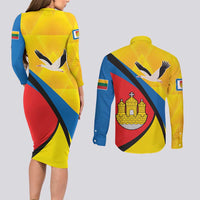 Lithuania Klaipeda Country Couples Matching Long Sleeve Bodycon Dress and Long Sleeve Button Shirt Klaipedos Apskritis Coat of Arms - Wonder Print Shop