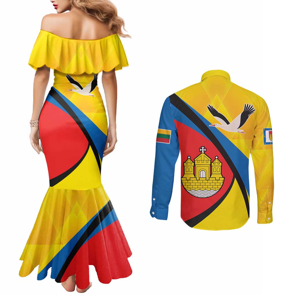 Lithuania Klaipeda Country Couples Matching Mermaid Dress and Long Sleeve Button Shirt Klaipedos Apskritis Coat of Arms - Wonder Print Shop