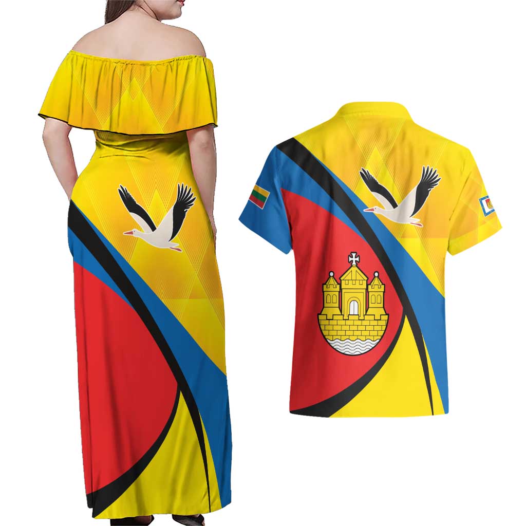 Lithuania Klaipeda Country Couples Matching Off Shoulder Maxi Dress and Hawaiian Shirt Klaipedos Apskritis Coat of Arms - Wonder Print Shop