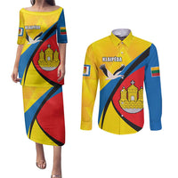 Lithuania Klaipeda Country Couples Matching Puletasi and Long Sleeve Button Shirt Klaipedos Apskritis Coat of Arms - Wonder Print Shop