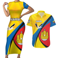 Lithuania Klaipeda Country Couples Matching Short Sleeve Bodycon Dress and Hawaiian Shirt Klaipedos Apskritis Coat of Arms - Wonder Print Shop