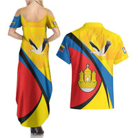 Lithuania Klaipeda Country Couples Matching Summer Maxi Dress and Hawaiian Shirt Klaipedos Apskritis Coat of Arms - Wonder Print Shop