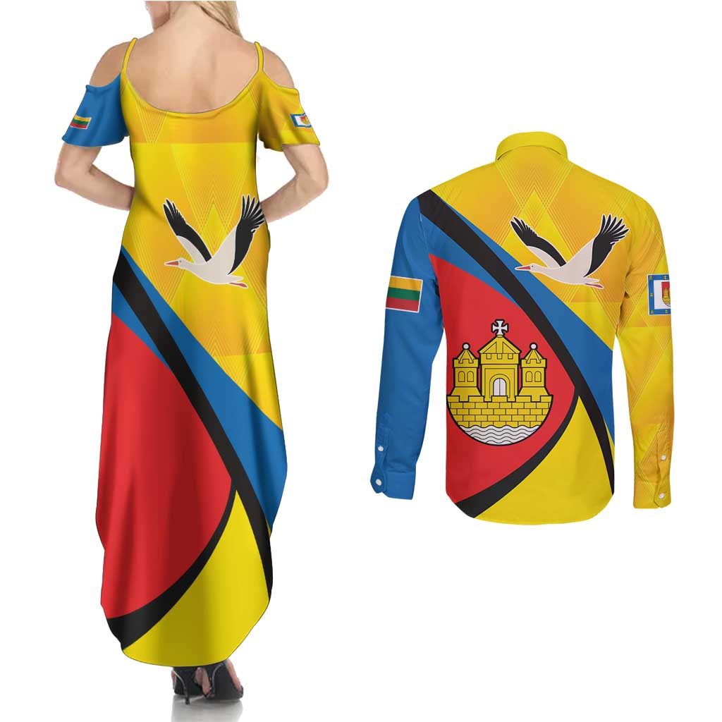 Lithuania Klaipeda Country Couples Matching Summer Maxi Dress and Long Sleeve Button Shirt Klaipedos Apskritis Coat of Arms - Wonder Print Shop