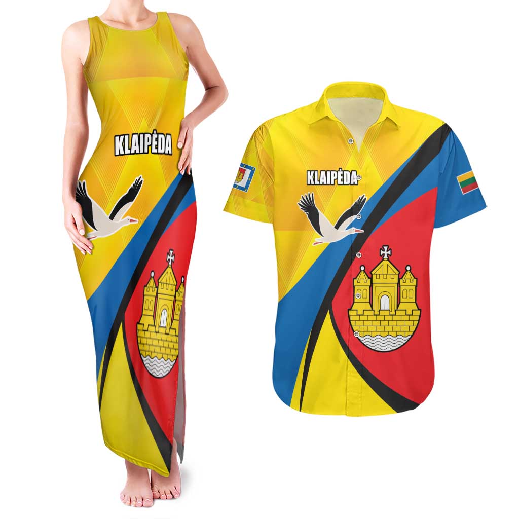 Lithuania Klaipeda Country Couples Matching Tank Maxi Dress and Hawaiian Shirt Klaipedos Apskritis Coat of Arms - Wonder Print Shop