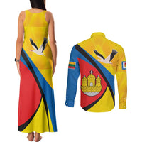 Lithuania Klaipeda Country Couples Matching Tank Maxi Dress and Long Sleeve Button Shirt Klaipedos Apskritis Coat of Arms - Wonder Print Shop