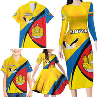 Lithuania Klaipeda Country Family Matching Long Sleeve Bodycon Dress and Hawaiian Shirt Klaipedos Apskritis Coat of Arms - Wonder Print Shop
