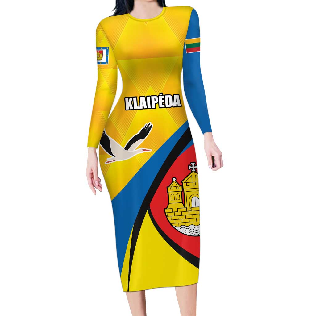 Lithuania Klaipeda Country Family Matching Long Sleeve Bodycon Dress and Hawaiian Shirt Klaipedos Apskritis Coat of Arms - Wonder Print Shop