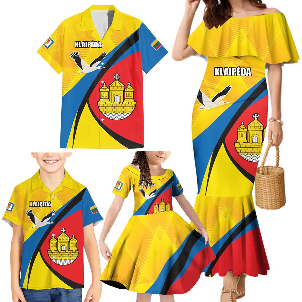 Lithuania Klaipeda Country Family Matching Mermaid Dress and Hawaiian Shirt Klaipedos Apskritis Coat of Arms - Wonder Print Shop