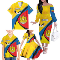 Lithuania Klaipeda Country Family Matching Off The Shoulder Long Sleeve Dress and Hawaiian Shirt Klaipedos Apskritis Coat of Arms - Wonder Print Shop