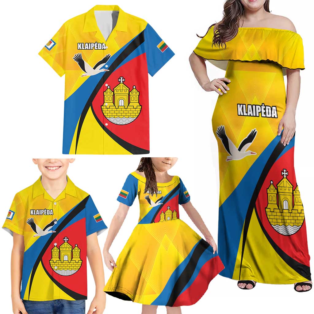 Lithuania Klaipeda Country Family Matching Off Shoulder Maxi Dress and Hawaiian Shirt Klaipedos Apskritis Coat of Arms - Wonder Print Shop