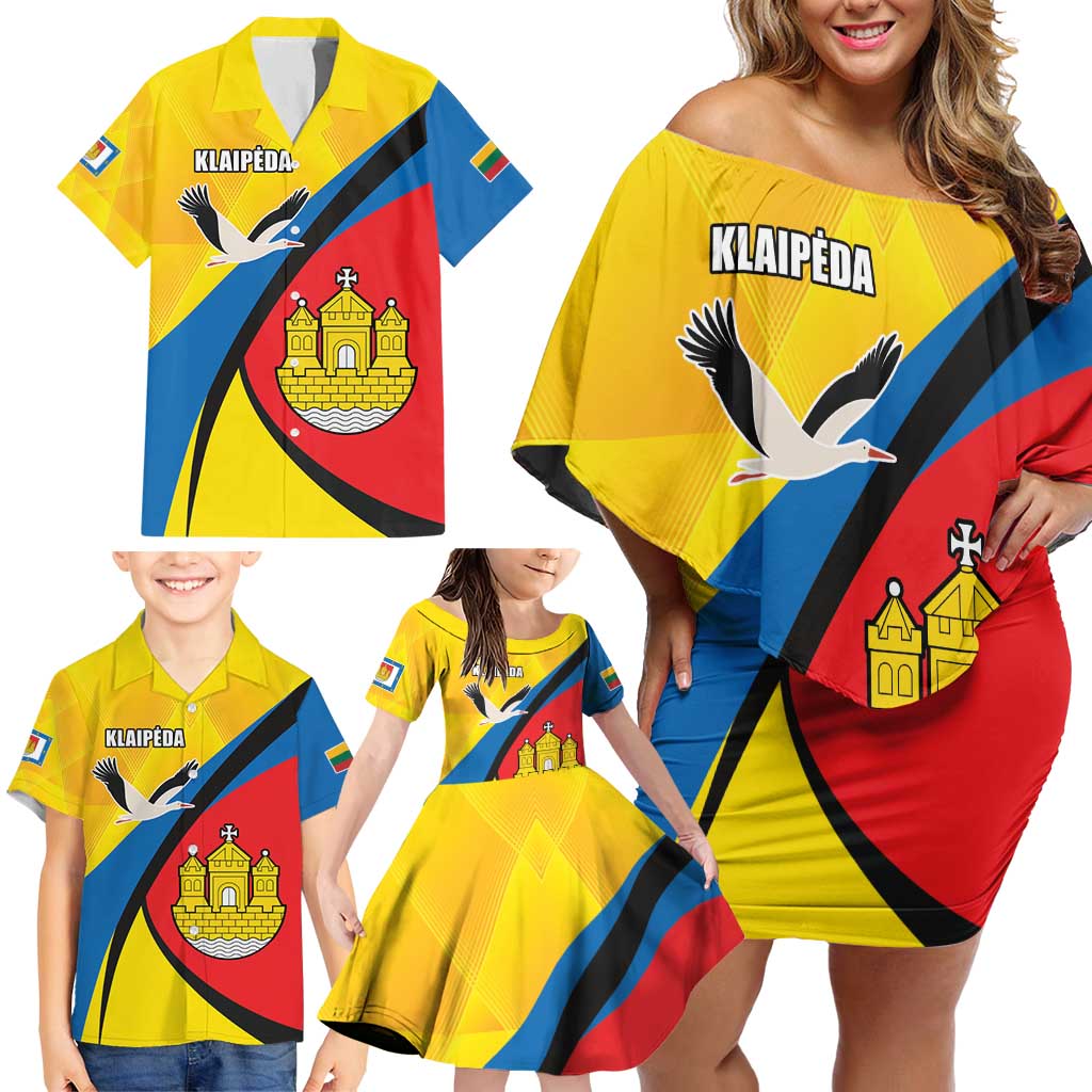 Lithuania Klaipeda Country Family Matching Off Shoulder Short Dress and Hawaiian Shirt Klaipedos Apskritis Coat of Arms - Wonder Print Shop