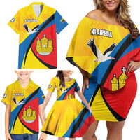 Lithuania Klaipeda Country Family Matching Off Shoulder Short Dress and Hawaiian Shirt Klaipedos Apskritis Coat of Arms - Wonder Print Shop