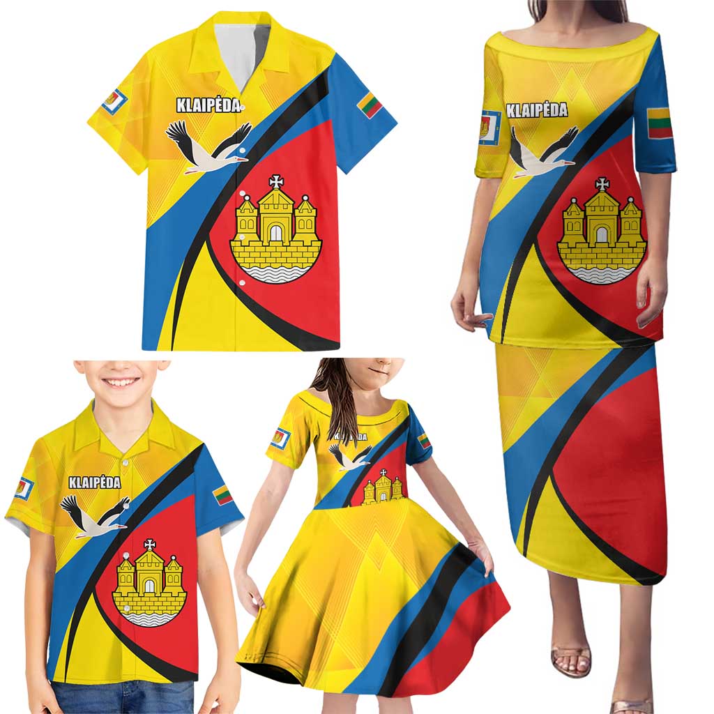 Lithuania Klaipeda Country Family Matching Puletasi and Hawaiian Shirt Klaipedos Apskritis Coat of Arms - Wonder Print Shop