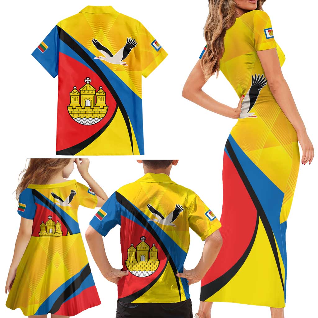 Lithuania Klaipeda Country Family Matching Short Sleeve Bodycon Dress and Hawaiian Shirt Klaipedos Apskritis Coat of Arms - Wonder Print Shop
