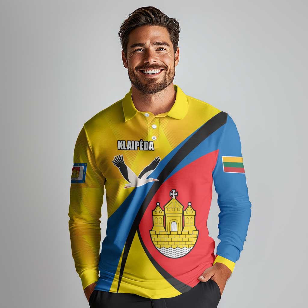 Lithuania Klaipeda Country Long Sleeve Polo Shirt Klaipedos Apskritis Coat of Arms - Wonder Print Shop