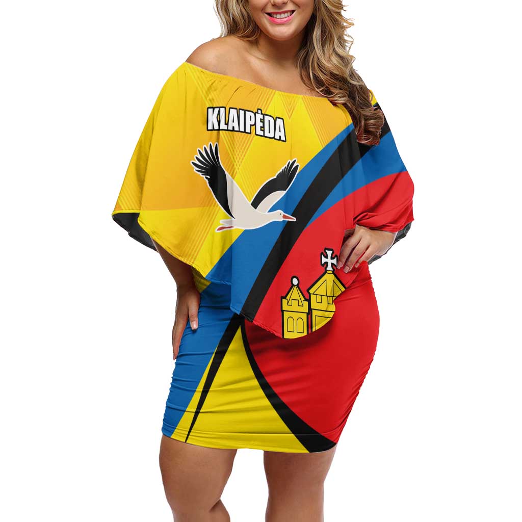 Lithuania Klaipeda Country Off Shoulder Short Dress Klaipedos Apskritis Coat of Arms - Wonder Print Shop