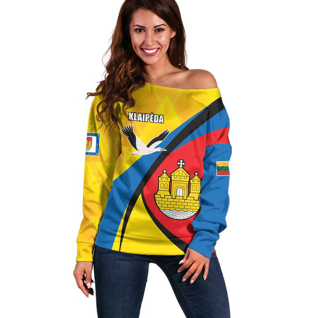 Lithuania Klaipeda Country Off Shoulder Sweater Klaipedos Apskritis Coat of Arms - Wonder Print Shop