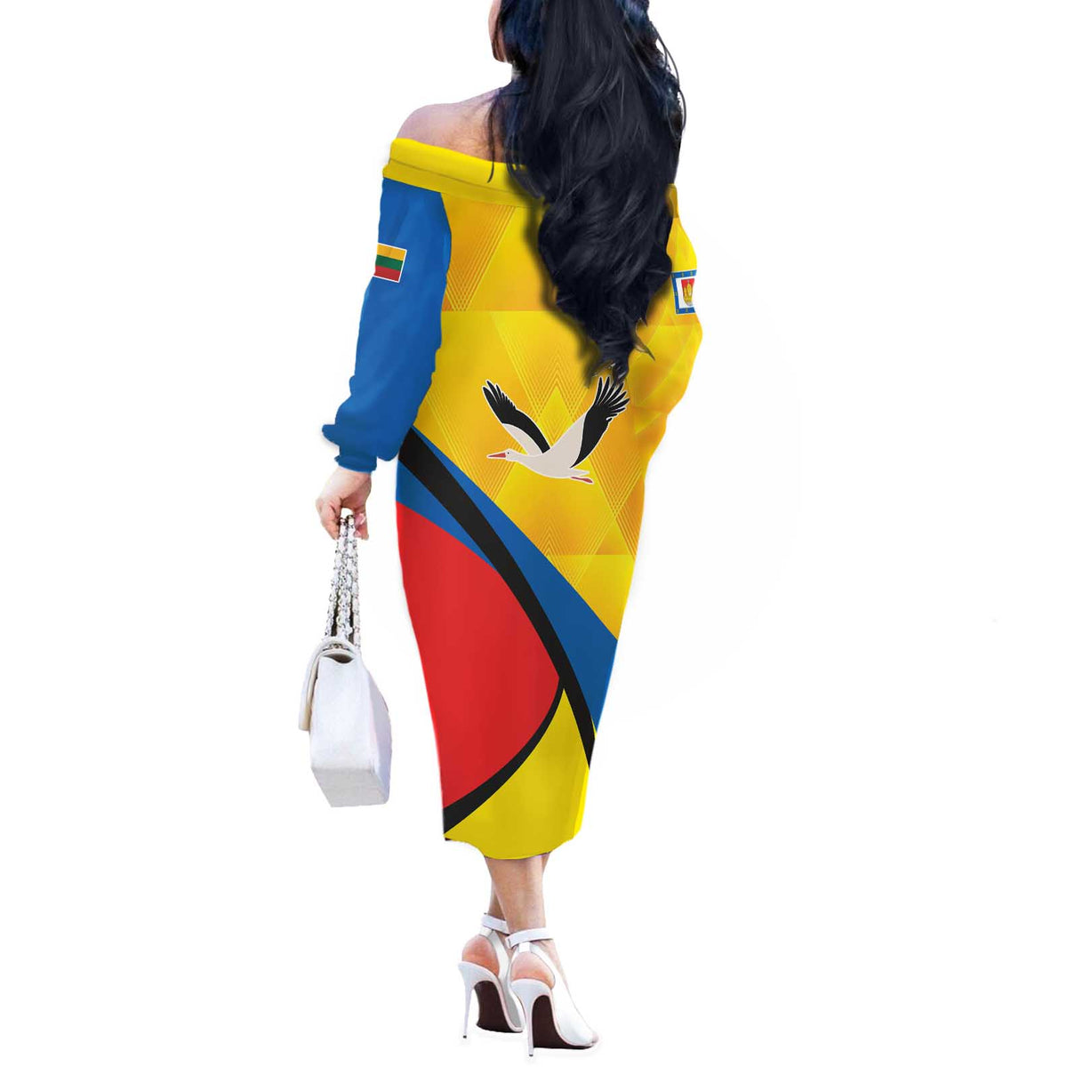 Lithuania Klaipeda Country Off The Shoulder Long Sleeve Dress Klaipedos Apskritis Coat of Arms - Wonder Print Shop