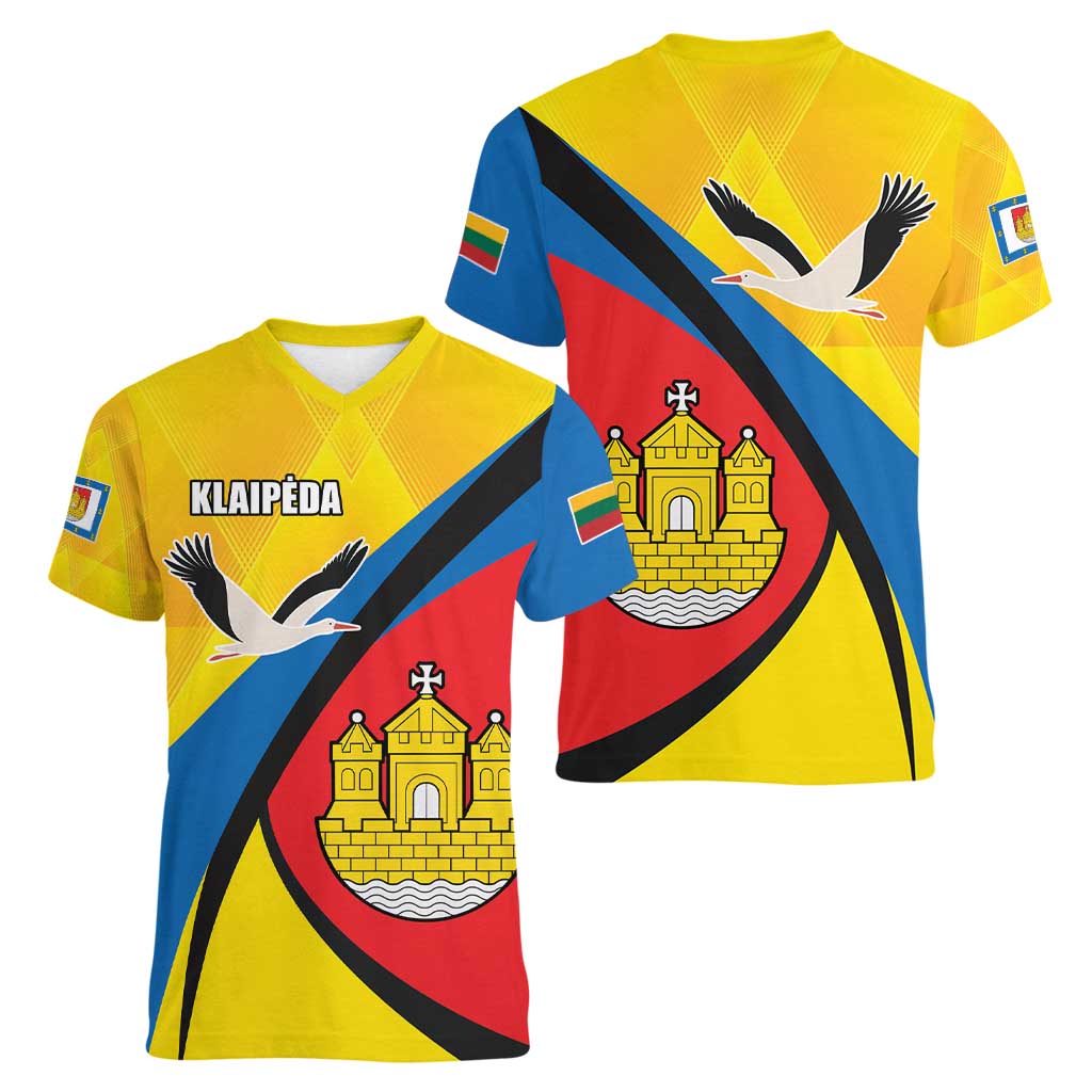 Lithuania Klaipeda Country Women V-Neck T-Shirt Klaipedos Apskritis Coat of Arms - Wonder Print Shop