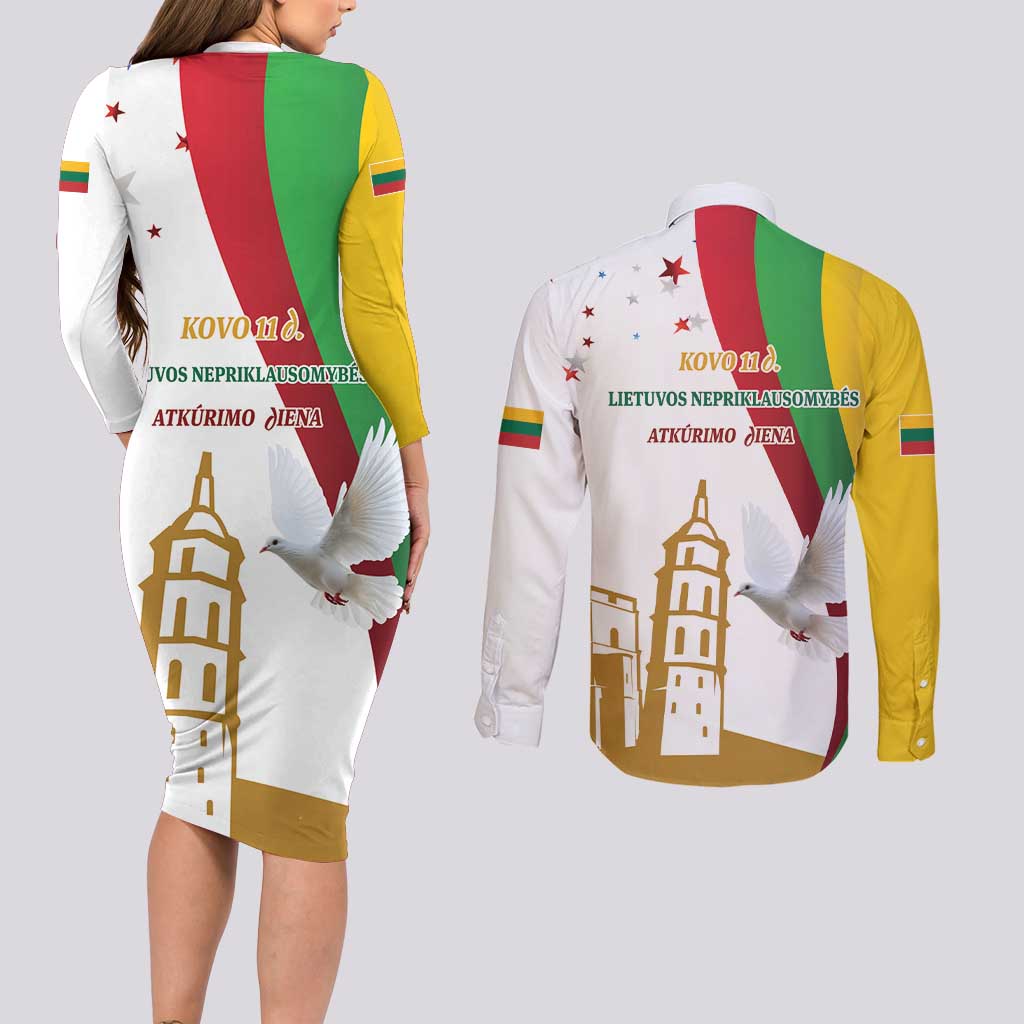 Lithuania Restoration of Independence Day Couples Matching Long Sleeve Bodycon Dress and Long Sleeve Button Shirt 11th March 1990