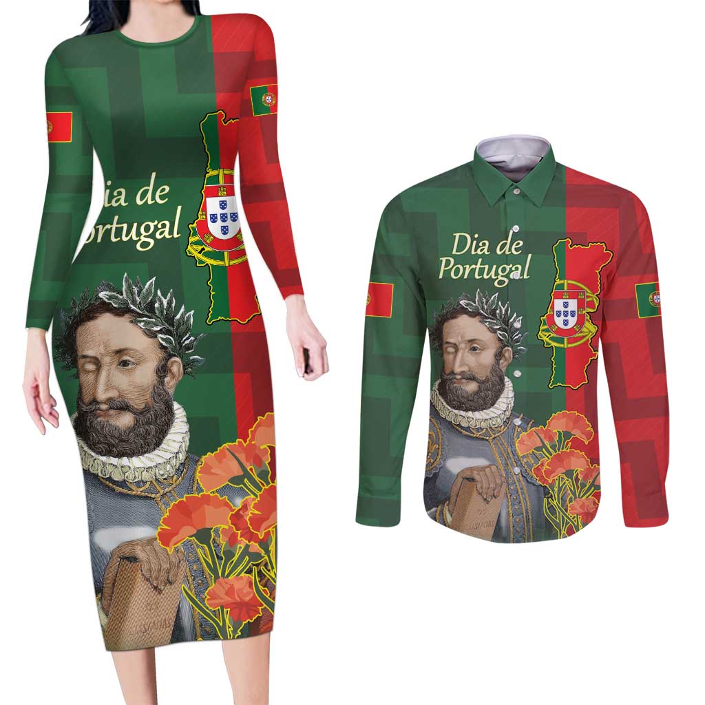 Portugal Day 10th June Couples Matching Long Sleeve Bodycon Dress and Long Sleeve Button Shirt Luis de Camoes Dia da Portugal