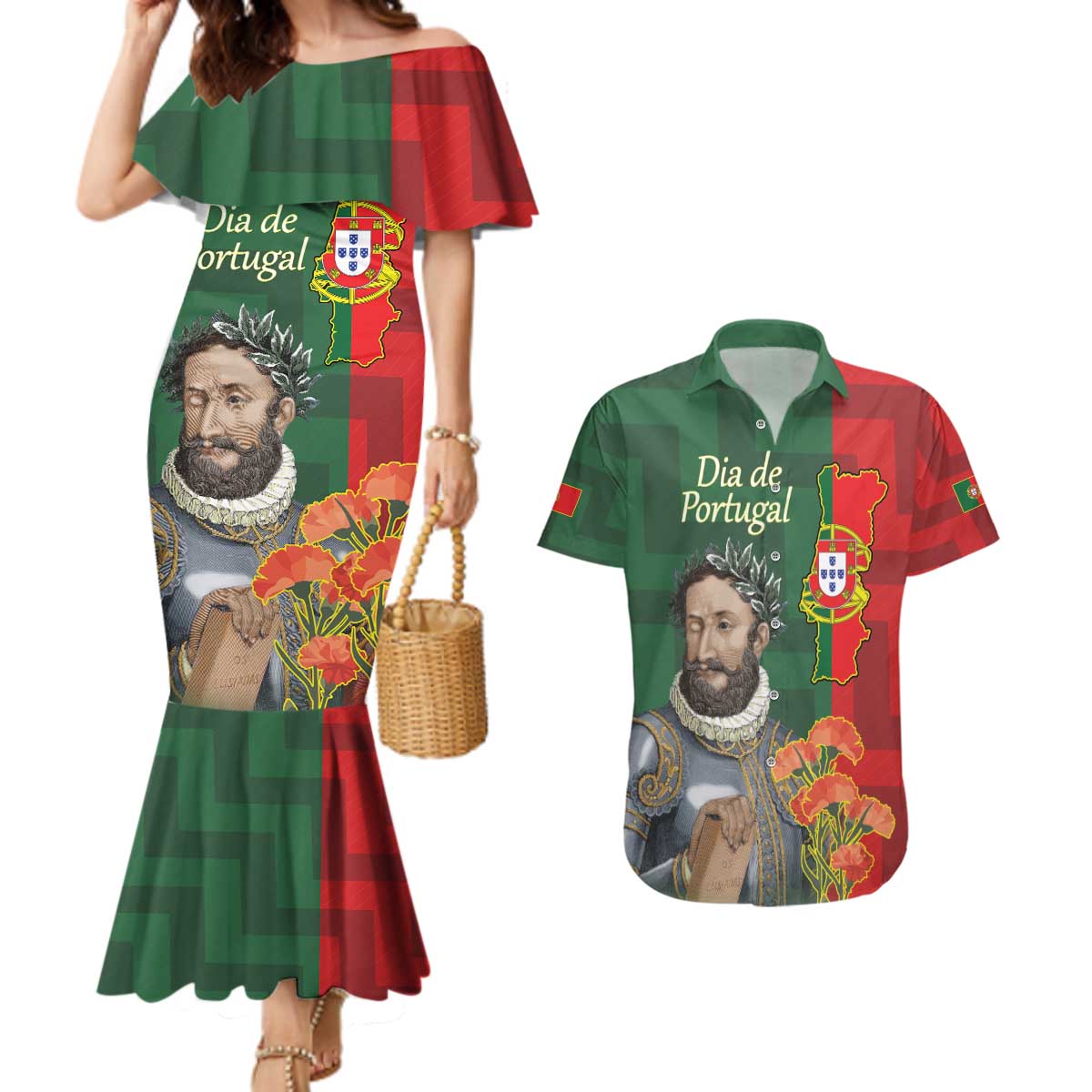 Portugal Day 10th June Couples Matching Mermaid Dress and Hawaiian Shirt Luis de Camoes Dia da Portugal